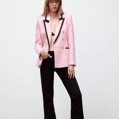 Brand New With Tag One Of Zara’s Top Selling Blazers Xs And S Available Luxury Pink Party Blazer, Luxury Pink Winter Blazer, Luxury Pink Outerwear For Office, Pink Tailored Party Outerwear, Zara Pink Single-breasted Blazer, Elegant Pink Zara Outerwear, Luxury Pink Single Breasted Outerwear, Luxury Pink Single-breasted Outerwear, Zara Pink Party Outerwear