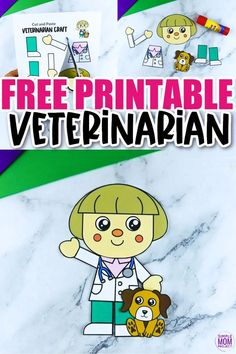 the free printable veterinaian coloring book for kids is on display in front of a marble background