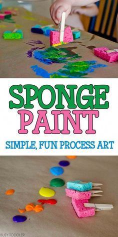 sponge paint is an easy art project for toddlers to do with their hands and fingers