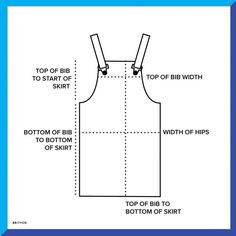 an apron with measurements for the top and bottom