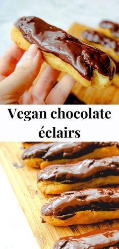 vegan chocolate eclairs on a cutting board