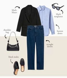 32 Smart Casual Outfit Ideas for Women Black Blazer Outfit Ideas, Smart Casual Blue, Blue Blouse Outfit, Dark Blue Jeans Outfit, Blazer Outfit Ideas, Black Blazer Outfit, Outfit Ideas For Fall, Dark Blue Shirt