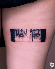 Panel from Junji Ito Tomie’s eyes as a tattoo on someone’s thigh Junji Ito Uzumaki Tattoo, Tomie Knife Tattoo, Junji Ito Tattoo Ideas, Junji Ito Inspired Tattoo, Junji Ito Tomie, Junji Ito Cat Diary Tattoo, Nyc Tattoo, Junji Ito, Anime Tattoos