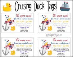 four cards with the words cruising duck tags