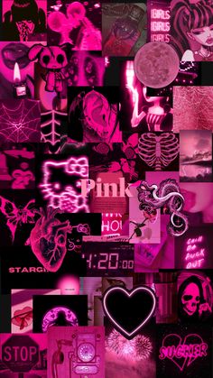 a collage of pink and black images