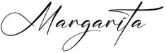 the word margarita written in cursive writing on a white background with black ink