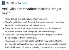 an article with the words anti - villain motivions besidess tragic past