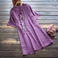 Trendy Fashion Women Embroidery Dress Ethnic Retro Shirt Short Sleeve Chinese Style Hanfu Top, Stunning Womens Dresses Cotton Stand Collar Summer Dress, Cotton Summer Dress With Stand Collar, Casual Embroidered Tunic For Spring, Casual Short Sleeve Tunic With Floral Embroidery, Casual Embroidered Spring Tunic, Casual Spring Embroidered Tunic, Casual Spring Tunic With Embroidery, Traditional Stand Collar Tops For Spring, Spring Traditional Tops With Stand Collar