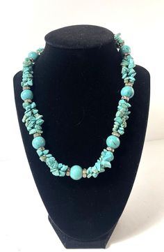 You have to think Rhinestone Cowboy with this turquoise necklace that creates a traditional semi precious necklace with reconstituted turquoise and then adds glimmering sparkle with rhinestone roundels. Multiple rows of polished turquoise chips separate stations of larger round beads with roundels on each side providing the surprise of sparkle that allows this semi precious jewelry go from day into evening wear. The turquoise necklace adjusts to 20 inches and looks stunning at choker length. Use this turquoise necklace for versatility that goes casual with jeans or dresses up for evening out. Costume Jewelry Turquoise Beaded Necklace, Turquoise Beaded Costume Jewelry Necklace, Chunky Turquoise Necklace, Rhinestone Cowboy, Semi Precious Necklace, Semi Precious Jewelry, Cow Boy, Precious Jewelry, Evening Wear