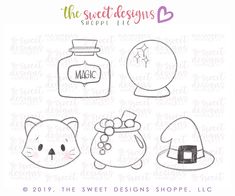 the sweet designs shoppe's stamp set includes four items including a cat, pumpkin and