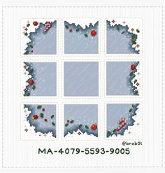 a cross stitch pattern with red flowers and leaves on the edges, in white paper