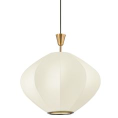 a white and gold pendant light hanging from a ceiling