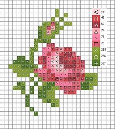 a cross stitch pattern with pink and green flowers on the bottom, in different colors