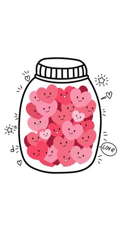 a jar filled with lots of pink hearts