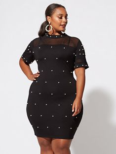 Shop FTF Dora Pearl-Accented Bodycon Dress. Find your perfect size online at the best price at New York & Company. On The Go Outfits, Africa Clothes, Real Women Fashion, Extreme Fashion, Fashion To Figure, Company Website, Beautiful Body, Fashion 2018, Women Art