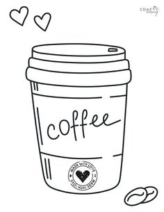 a coffee cup with the word coffee written on it and two hearts floating above it