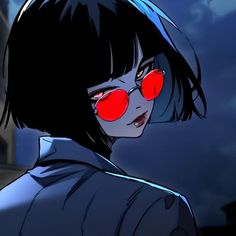 an anime character with red glasses and dark hair