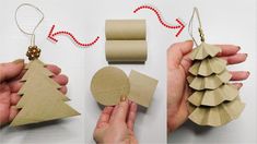 someone is making a christmas tree ornament out of toilet paper and cardboard rolls