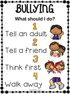 When discussing bullying in class, visual supports and anchor charts are always helpful. This poster is a good way to help students remember what to do if they are approached by a bully. The poster has numbers for students to follow the steps and has pictures to support the text. Students can refer to the poster when in need. In the event that a situation is not handled correctly, the teacher can use the chart as a reference tool. It is free for download through Liz's Early Learning Spot. Classroom Freebies, Fav Quotes, Character Education, School Counseling, Early Years, Social Emotional, Early Learning, Social Skills, Bulletin Board