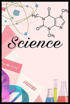 the science poster is shown with flasks and test tubes