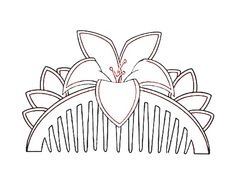 a drawing of a comb with flowers and leaves on it's side, in the shape of a heart