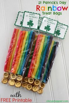 st patrick's day rainbow treat bags with free printable