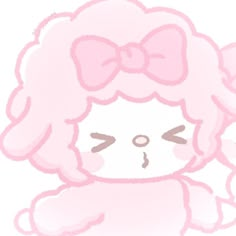 a pink teddy bear with a big bow on its head and eyes, sitting in front of a white background