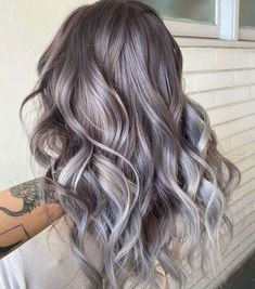 You probably already know that silver hair all the rage and the latest hair color trend might be for yougray highlights. Purple Silver Balayage, Ash Brown Purple Hair, Blonde Hair With Silver Highlights, Silver Purple Hair, Vegas Hair, Ash Brown Hair Color