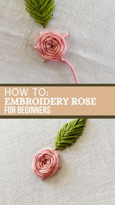 two crocheted flowers with the words how to embroidery rose for beginners