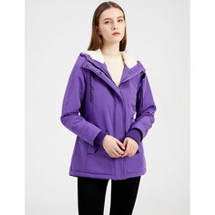 Purple Plush Warm Hooded Parka Coat Hooded Parka With Fleece Lining, Hooded Solid Color Parka With Fleece Lining, Solid Color Hooded Parka With Fleece Lining, Purple Hooded Outerwear For Spring, Purple Winter Hoodie For Outdoor, Winter Outdoor Purple Hoodie, Hooded Purple Outerwear For Fall, Purple Hooded Outerwear For Fall, Purple Long-sleeve Outerwear With Drawstring Hood