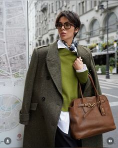 @ victoria_solovyeva Brown Bag Outfit, Crossbody Bag Outfit, Green Inspiration, Bag Outfit, Brown Crossbody Bag, Brown Bag, Outfit Inspiration Fall, Outfit Winter, Colourful Outfits