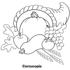 a thanksgiving turkey with cornucopia coloring page