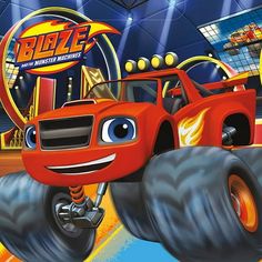 the blaze monster truck is flying through the air