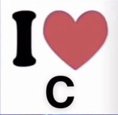 the word i love c is written in black and white with a red heart on it