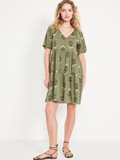 V-Neck Mini Swing Dress | Old Navy V-neck Tiered Dress With Ruffle Hem For Vacation, Casual Flowy V-neck Dress With Flutter Sleeves, Flowy V-neck Tiered Dress For Vacation, Summer V-neck Short Sleeve Dress With Ruffles, Flowy V-neck Dress With Ruffle Hem And Short Sleeves, Spring V-neck Short Sleeve Dress With Ruffles, Green Short Sleeve V-neck Dress, Green V-neck Short Sleeve Spring Dress, Green V-neck Short Sleeve Dress For Spring