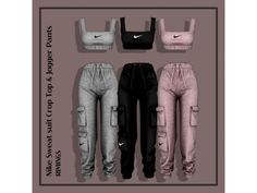 four different types of pants with the words nike written on them in black, white and pink