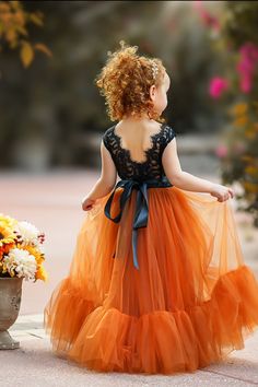 Burnt Orange And Black Bridesmaid Dresses, Black And Burnt Orange Wedding, Burnt Orange Flower Girl Dress, Orange Flower Girl Dress, Orange Flower Girl, Fall Family Photo Shoot, Orange Mermaid, Burnt Orange Bridesmaid Dresses, Dark Blue Wedding