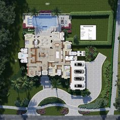 an aerial view of a large house with pool and hot tubs in the yard