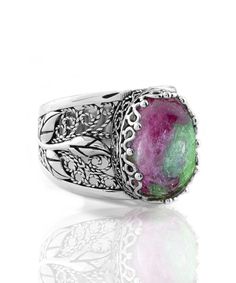 Sterling Silver Filigree Art Ruby Zoisite Gemstone Tulip Detailed Women Cocktail Ring Filigree Rings, Art Women, Ruby Zoisite, Statement Ring Silver, Sterling Silver Filigree, Filigree Ring, Silver Filigree, Natural Ruby, Cocktail Ring