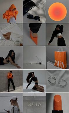 a collage of photos with different items and colors on them, including an orange light