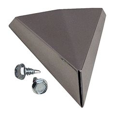 a triangle shaped metal object with screws on the side and two studs attached to it