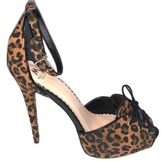 Madison Sz 9.5 Tan & Black Cheetah Print Stilettos Ankle Strap W Brass Buckle Lace Up Top W Open Toe Manmade Faux Suede Upper And Sole 5” Heels W 3/4” Toe Height Nonskid Soles Excellent New Condition!! #S57 Fitted Leopard Print Heels, Chic Leopard Print Heels With Heel Strap, Chic Leopard Print Open Heel Heels, Leopard Print High Heels For Party, Chic Leopard Print Fitted Heels, Fitted Leopard Print High Heels, Leopard Print Round Toe Heels For Evening, Leopard Print Platform High Heels, Fitted Leopard Print Heels With Round Toe