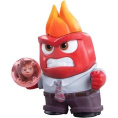 a toy with an angry face holding a coin in it's right hand and wearing a tie