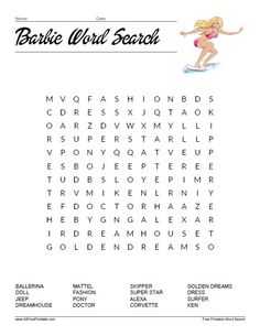 the barbie word search is shown in this image