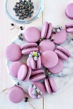 Johannisbeeren Macarons (with a twist) Macarons Macaroons, 3 Ingredient Cookies, Fudge Ingredients, Macaron Flavors, Colorful Desserts, 귀여운 음식 그림, Purple Food, Macaroon Recipes, All Things Purple