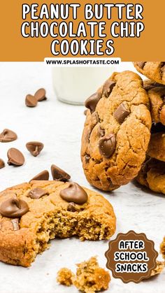 peanut butter chocolate chip cookies with one bite taken out and the other half eaten cookie