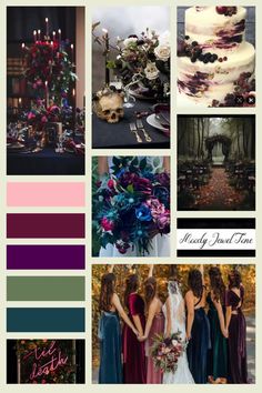 a collage of photos with different colors and designs on them, including wedding cake