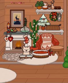 a living room filled with furniture and christmas decorations