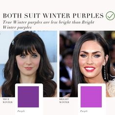 Colour analysis comparison, True Winter VS Bright Winter 🖤 . #coloranalysis #colouranalysis #coloranalyst #winterpalette #zooeydeschanel #meganfox Cool Winter Vs Bright Winter, True Winter Vs Bright Winter, Bright Winter Color Palette Outfits, True Winter Outfits, Bright Winter Color Palette, Cool Winter Color Palette