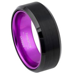 purple black tungsten carbide ring Colorful Ring, Purple Interior, Black Tungsten Rings, Black Wedding Band, Purple Rings, Black Tungsten, Wolfram, Stylish Rings, Purple Band